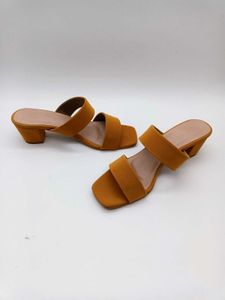 Mustard Yellow Vegan Leather Block Heels 2 Inches.