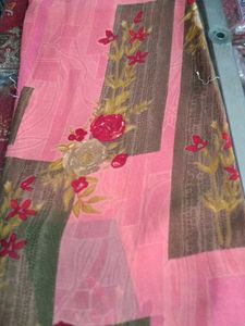 Pink Floral Print Ramrasiya Saree