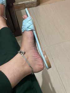 Light Blue Woven Slide Sandals