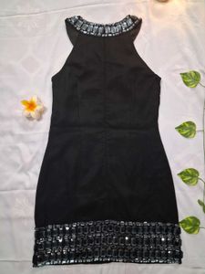 Black Halter Neck Beaded Mini Dress