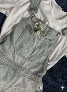 H&M washed blue denim cotton dungree