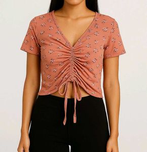 "Rosewood Bloom" Ruched Floral Crop Top