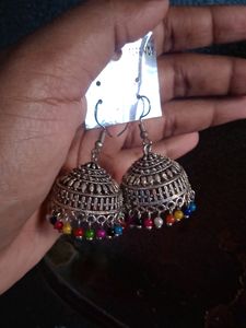 Big Black Earing Nd Silver Colourful Jhumka ❤️🌼