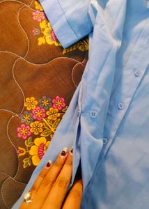 Blue waist snatched shirt