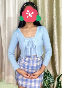 Blue Cardigan and Skirt Set corset combo