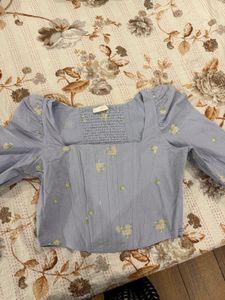Mango Floral Cotton Linen Smoked Corset Crop Top