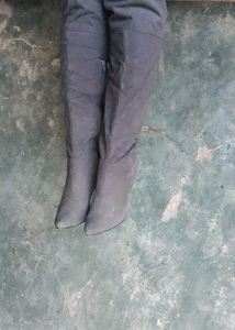 Grey Thigh High Heel Boots