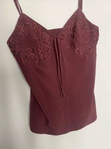 Maroon Camisole Top with Lace Detailing XS