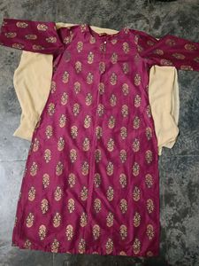 Purple Printed Kurti with Green Pant