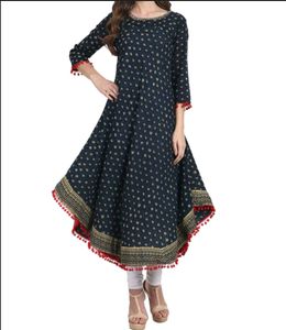 Navy Blue Pom-Pom Trim Midi Dress