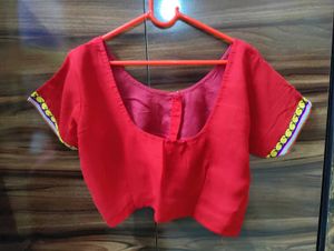 Embroidered Red &amp; Teal Saree