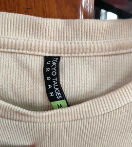 Beige Colour Ribbed Crop Top