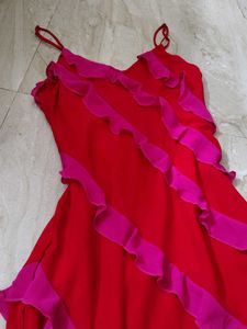 Red Ruffle Detail Dress