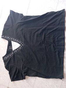 Embroidered V-Neck Black Top