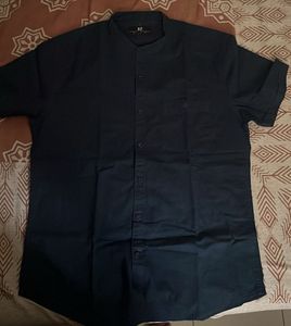 Navy Band Collar Shirt