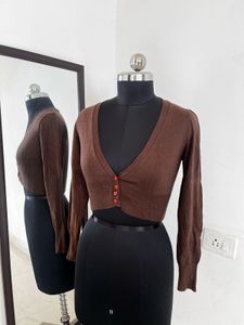 Brown Cropped Cardigan