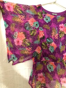 Floral Printed  Purple Top