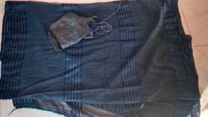 Striped Blue Saree with designer blouse
