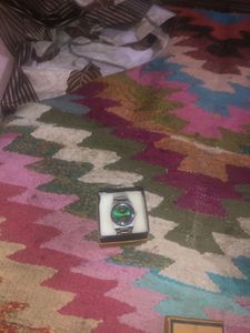 Vintage Silver Wristwatch with Green Dial