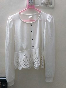 White Laser Cut Peplum Top