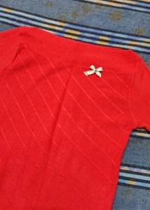 Red Knit Woolen Sweater For Women