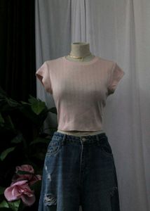 H&M Pink Ribbed Crop Top