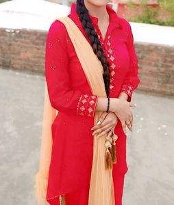 Red Embroidered Kurta Set