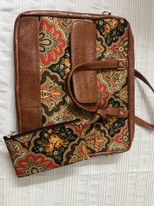 Vintage Tapestry Leather Trim Bag