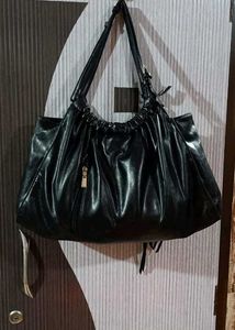Black Faux Leather Floral Tote Bag