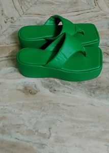 Green Square Toe Thong Sandals
