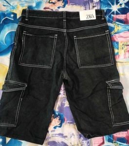 Zara Black Cargo Denim Shorts