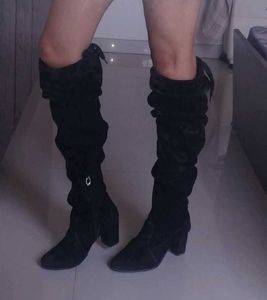 SSS Black Suede Knee High Boots