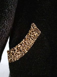 Brown Fuzzy Leopard Trim Coat