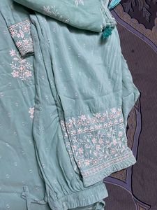 Elegant Embroidered Sea Green Kurta Set