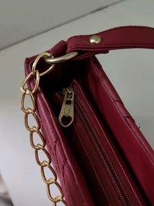 Classy Maroon Shoulder Bag With Gold Chain