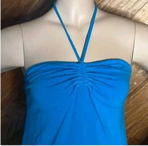 Bandeau Halter Dress Long Blue Tie Dye