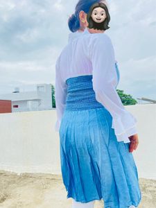 Denim Top With Shiffon White Sleeves