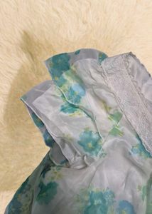 Floral Flutter Sleeve Organza Dress