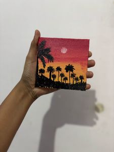 Miniature Sunset Palm Tree Painting