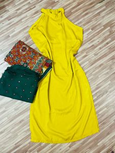Yellow Kurti with Green Palazzos