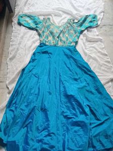Stunning Blue & Gold Cold Shoulder Dress