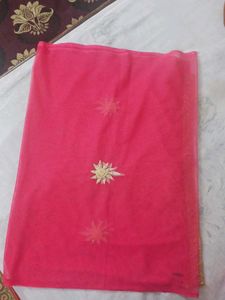Pink Net Dupatta with Gotta Border