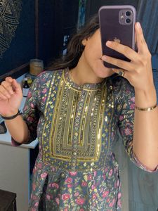 Golden Embroidered Anarkali Floor Length Kurta