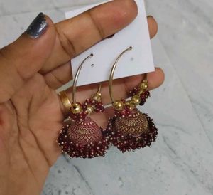 Maroon Jhumka Earrings