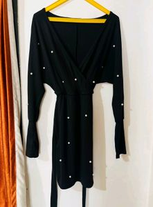 Black Pearl Embellished Mini Dress