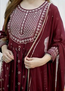 Elegant Maroon Embroidered Nayara Kat.  Suit