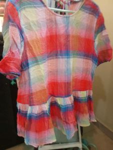 Colorful Plaid Ruffle Hem Top