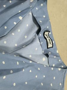 Blue Polka Dot  Top With Smocked Detailing And Empire Sleeves . No Damage. Size -S35