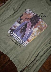 Olive Green Ribbed Graphic Full-Sleeve T-Shirt