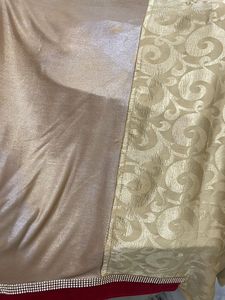 Golden With Maroon Strip Border Saree And Blouse